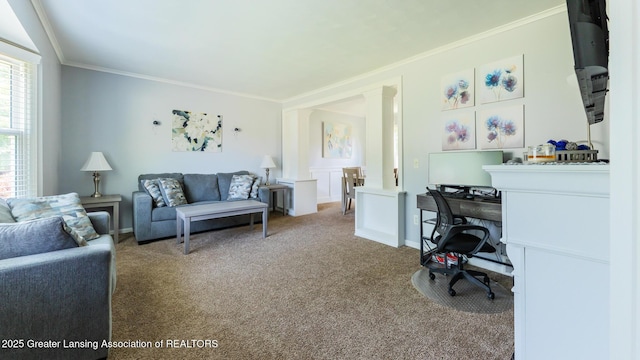 120 Chanticleer Trl, Lansing, MI 48917 - carpeted office space featuring crown molding and ornate columns