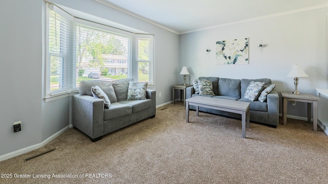 120 Chanticleer Trl, Lansing, MI 48917 - carpeted living room featuring ornamental molding, plenty of natural light, and baseboards