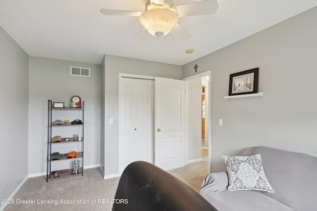 11782 Sara Ann Dr, Dewitt, MI 48820 - sitting room with baseboards, carpet floors, and ceiling fan