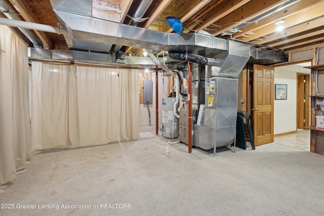 11782 Sara Ann Dr, Dewitt, MI 48820 - unfinished below grade area featuring gas water heater, electric panel, and heating unit