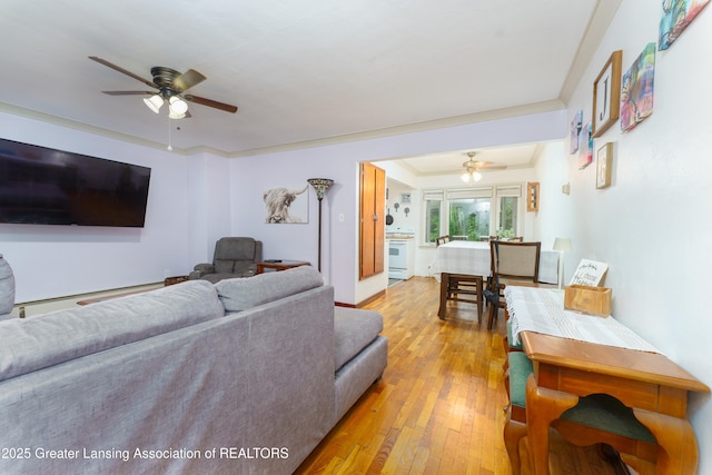 5013 Algonquin Way, Okemos, MI 48864 - living area featuring a ceiling fan, hardwood / wood-style flooring, and a baseboard radiator