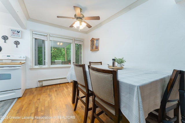 5013 Algonquin Way, Okemos, MI 48864 - dining room featuring baseboard heating, ceiling fan, and light wood-type flooring