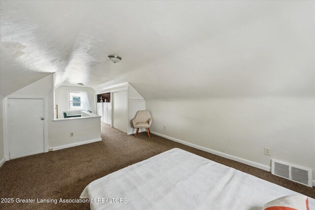 1718 Victor Ave, Lansing, MI 48910 - carpeted bedroom featuring lofted ceiling and baseboards
