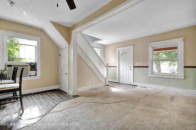 1515 Prospect St, Lansing, MI 48912 - entryway with plenty of natural light, stairway, ceiling fan, and wood finished floors