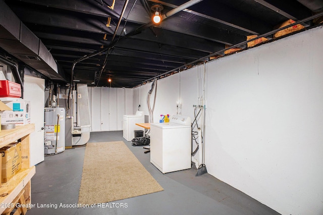 1808 Cadillac Ave, Lansing, MI 48917 - unfinished basement featuring water heater, washing machine and dryer, and heating unit