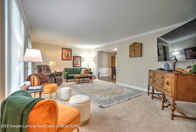 6108 Skyline Dr, East Lansing, MI 48823 - carpeted living area featuring crown molding and baseboards
