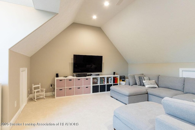 5871 Green Rd, Haslett, MI 48840 - living room featuring light colored carpet and vaulted ceiling
