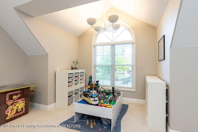 5871 Green Rd, Haslett, MI 48840 - game room with lofted ceiling, carpet, and plenty of natural light