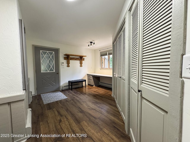 12855 Oneida Woods Trl, Grand Ledge, MI 48837 - corridor with dark wood finished floors, a baseboard radiator, and baseboard heating