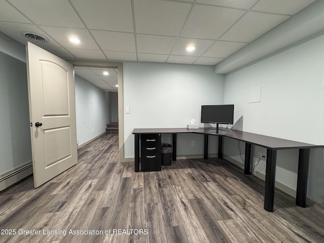12855 Oneida Woods Trl, Grand Ledge, MI 48837 - unfurnished office with wood finished floors, a drop ceiling, baseboards, and recessed lighting