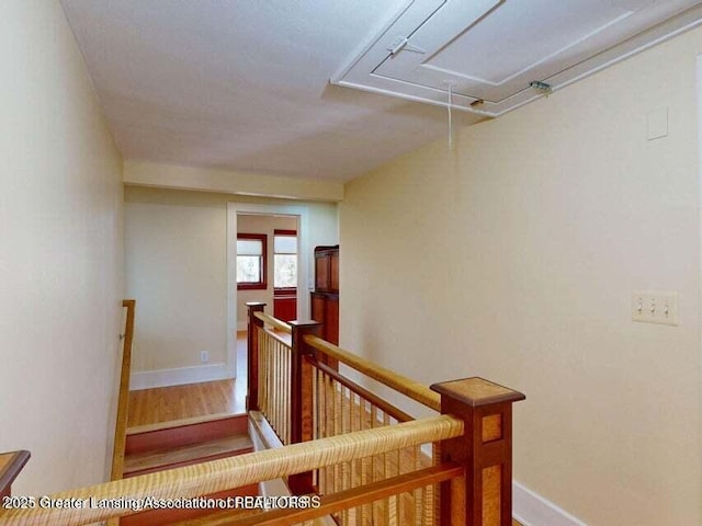 1046 Cresenwood Rd, East Lansing, MI 48823 - stairs featuring attic access and wood finished floors