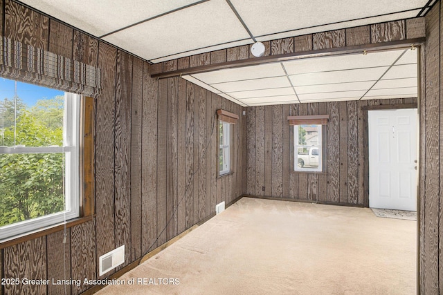 725 Center St, Mason, MI 48854 - empty room featuring wooden walls and light carpet