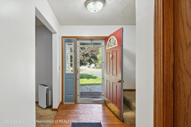 921 Ives Rd, Mason, MI 48854 - entrance foyer with baseboards, a textured ceiling, and wood finished floors