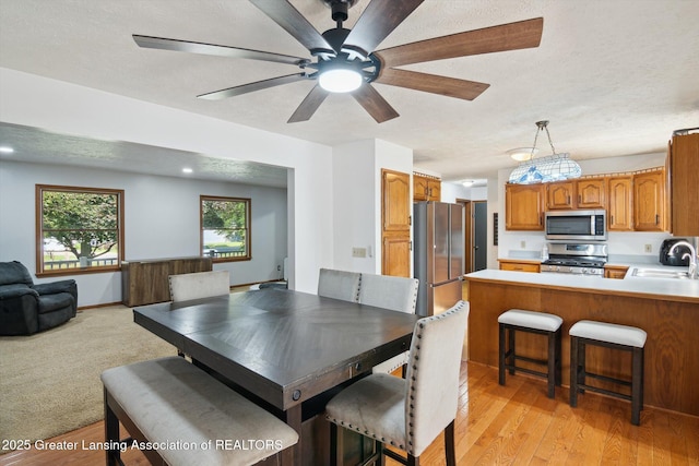 921 Ives Rd, Mason, MI 48854 - dining room with light wood finished floors and a ceiling fan