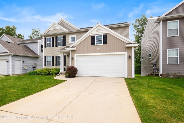 15925 Turnberry St, Lansing, MI 48906 - view of front of property featuring driveway, a front lawn, board and batten siding, and a garage