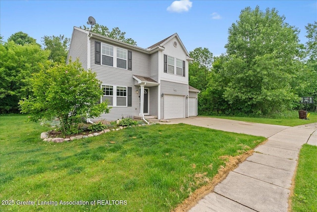 460 Blue Spruce Ln, Mason, MI 48854 - traditional home featuring an attached garage, concrete driveway, and a front lawn