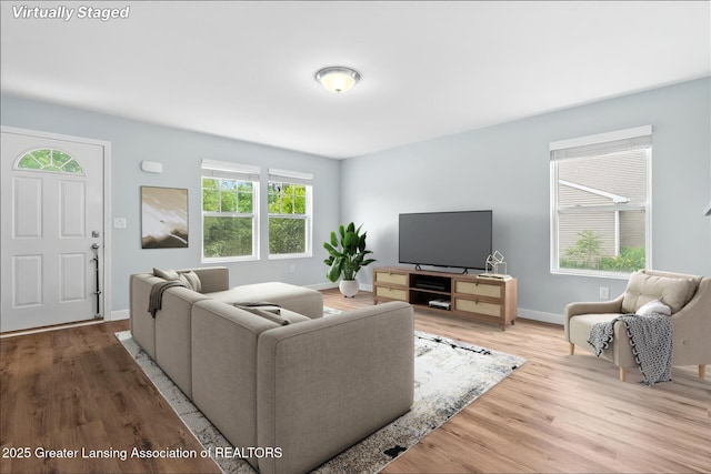 460 Blue Spruce Ln, Mason, MI 48854 - living area featuring wood finished floors and baseboards