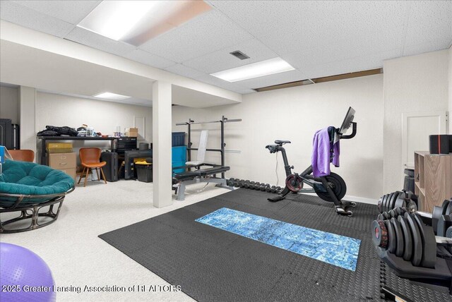 992 Touraine Ave, East Lansing, MI 48823 - exercise area with a paneled ceiling and carpet flooring