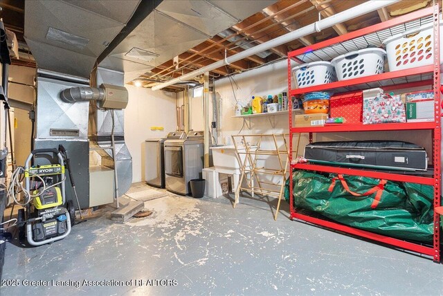 992 Touraine Ave, East Lansing, MI 48823 - unfinished below grade area with washing machine and dryer and heating unit