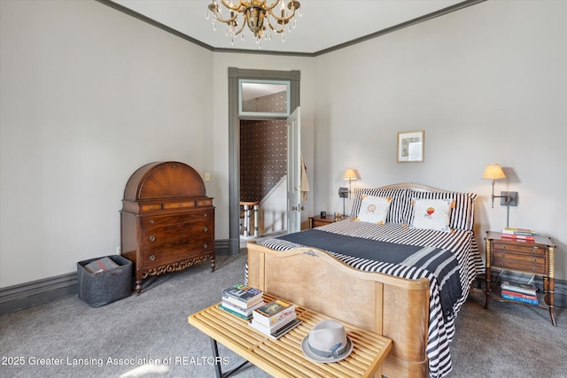 1035 N Capitol Ave, Lansing, MI 48906 - bedroom with carpet flooring, a chandelier, and ornamental molding