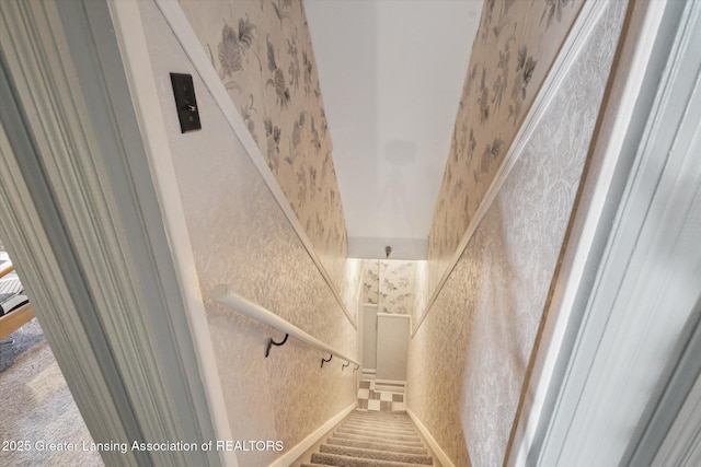 1035 N Capitol Ave, Lansing, MI 48906 - staircase with wallpapered walls and carpet floors