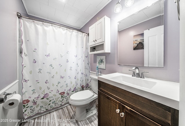 3701 Jerree St, Lansing, MI 48911 - full bathroom featuring vanity, curtained shower, and wood finished floors