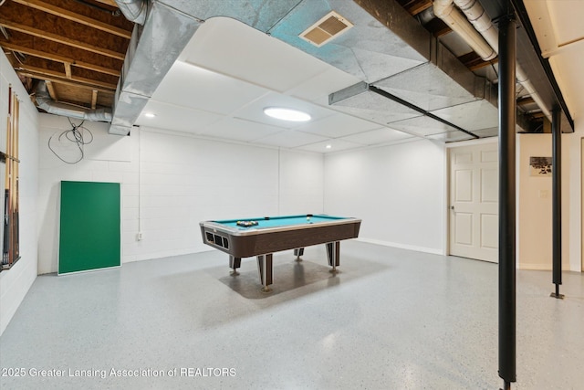 2020 Sunset Dr, Owosso, MI 48867 - playroom with billiards, speckle patterned floor, and recessed lighting