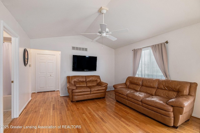 1262 Evans St, Mason, MI 48854 - living room featuring light wood-type flooring, a ceiling fan, and lofted ceiling