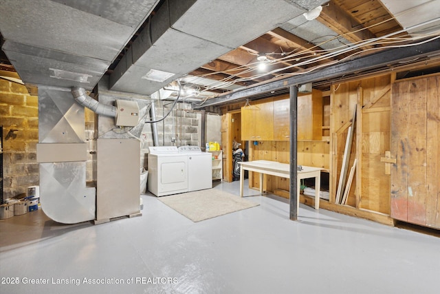 350 N Marshall Ave, Marshall, MI 49068 - unfinished basement with washer and dryer and heating unit