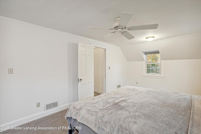 350 N Marshall Ave, Marshall, MI 49068 - carpeted bedroom featuring ceiling fan and vaulted ceiling