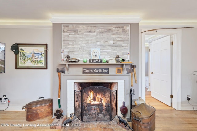 350 N Marshall Ave, Marshall, MI 49068 - detailed view of wood finished floors, a fireplace, and ornamental molding