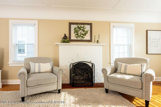 720 N Fairview Ave, Lansing, MI 48912 - sitting room featuring wood finished floors and a fireplace with flush hearth