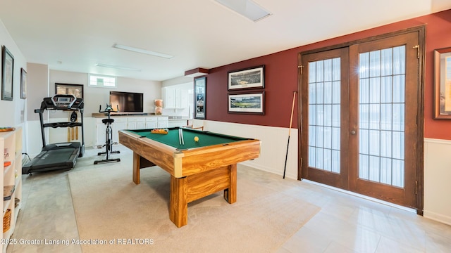 5939 Highgate Ave, East Lansing, MI 48823 - game room featuring billiards, french doors, and a wainscoted wall