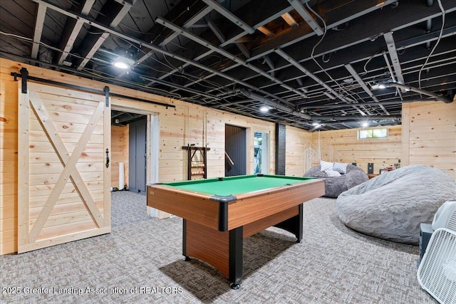 3707 W Michigan Ave, Lansing, MI 48917 - game room featuring carpet, wood walls, and billiards