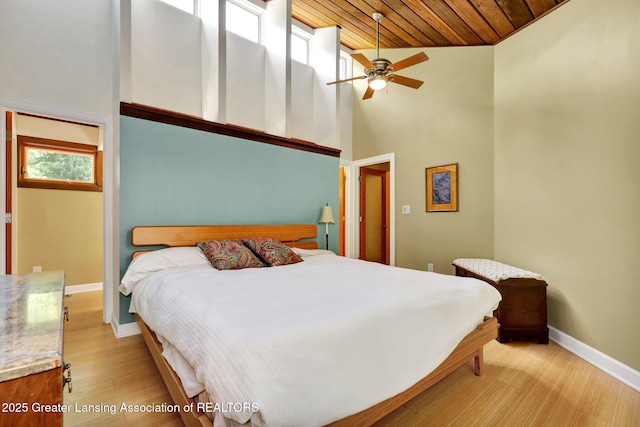 1603 Roseland Ave, East Lansing, MI 48823 - bedroom featuring wooden ceiling, high vaulted ceiling, and light wood-style floors