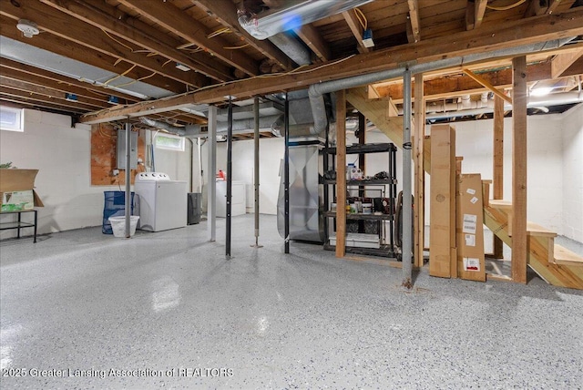 2914 W Holmes Rd, Lansing, MI 48911 - below grade area with washer / clothes dryer, electric panel, and stairway
