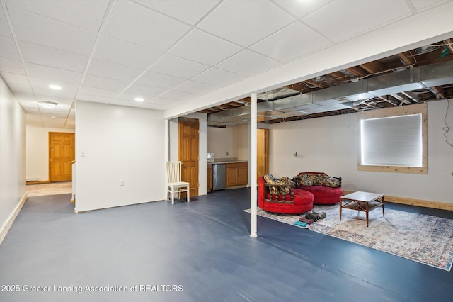 1234 Lamb Rd, Mason, MI 48854 - finished basement featuring recessed lighting and refrigerator