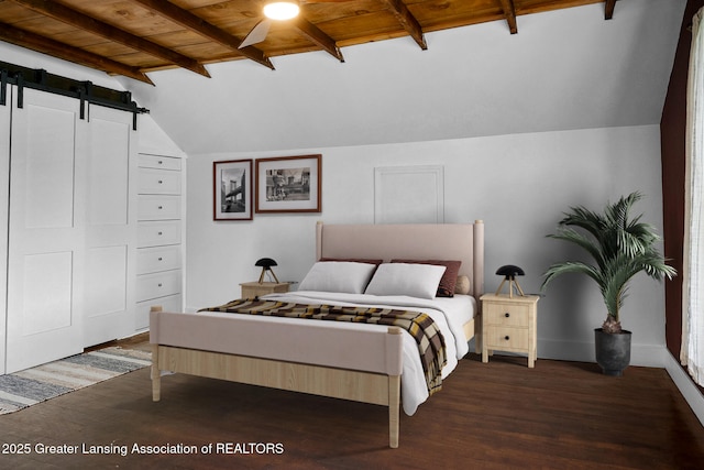 229 Rockingham Ave, Alma, MI 48801 - bedroom featuring wood finished floors, a barn door, and wooden ceiling