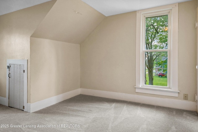 301 E Emerson St, Ithaca, MI 48847 - additional living space with carpet and vaulted ceiling