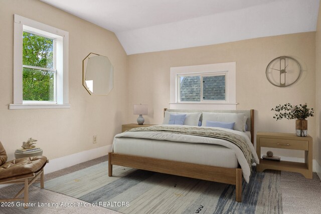 301 E Emerson St, Ithaca, MI 48847 - bedroom with vaulted ceiling and carpet