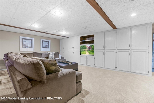 3886 Hemmingway Dr, Okemos, MI 48864 - living area with light carpet, recessed lighting, and a paneled ceiling