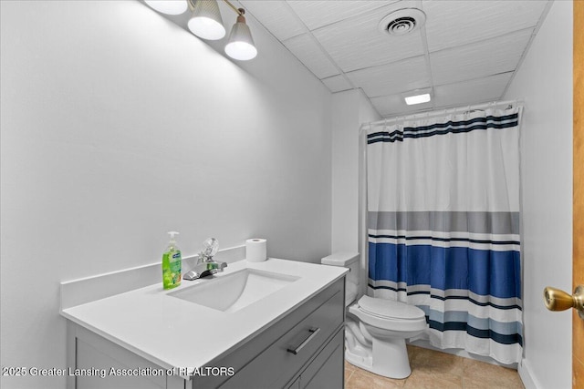 11100 S Bird Rd, Dowling, MI 49050 - bathroom featuring vanity, tile patterned floors, and curtained shower