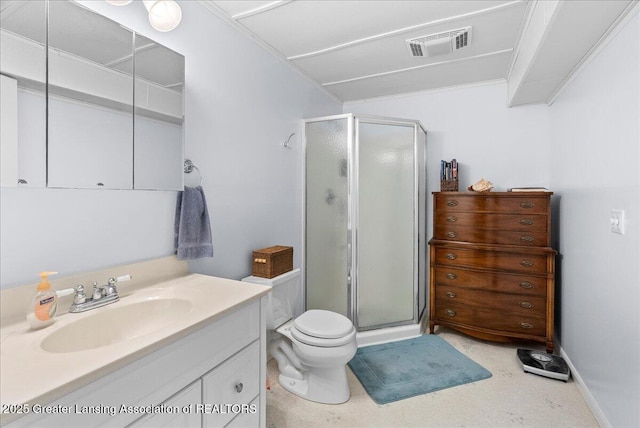2308 Keller Rd, Holt, MI 48842 - full bathroom featuring a stall shower, vanity, and crown molding