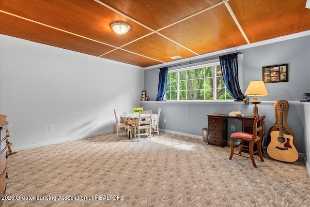 2308 Keller Rd, Holt, MI 48842 - sitting room featuring wood ceiling, carpet floors, and ornamental molding