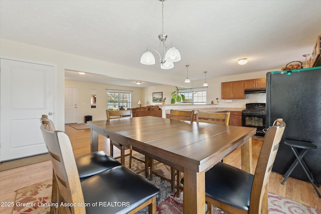 8687 Yellowstone Ln, Lansing, MI 48917 - dining area featuring a chandelier and light wood-type flooring
