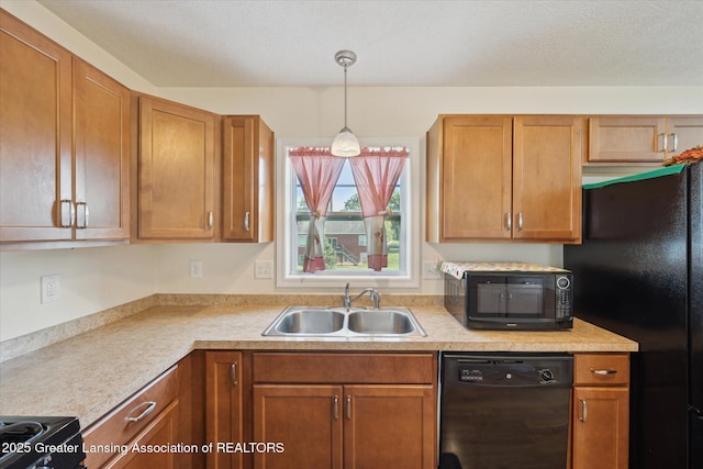 8687 Yellowstone Ln, Lansing, MI 48917 - kitchen featuring black appliances, light countertops, and brown cabinetry