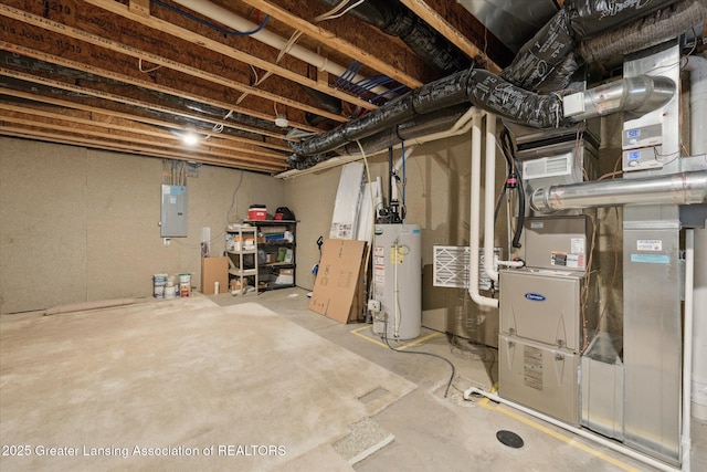 8687 Yellowstone Ln, Lansing, MI 48917 - unfinished basement with water heater and electric panel