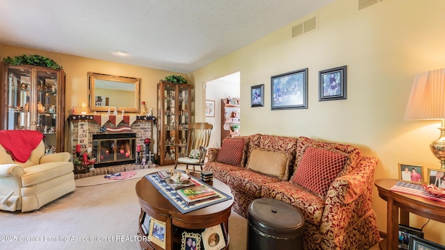 533 Middlebury Ln, Mason, MI 48854 - carpeted living area featuring a fireplace