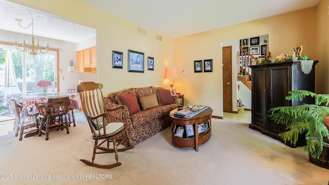 533 Middlebury Ln, Mason, MI 48854 - living room featuring light colored carpet and a chandelier