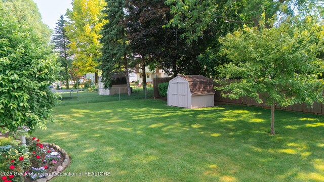 533 Middlebury Ln, Mason, MI 48854 - fenced backyard with a storage unit